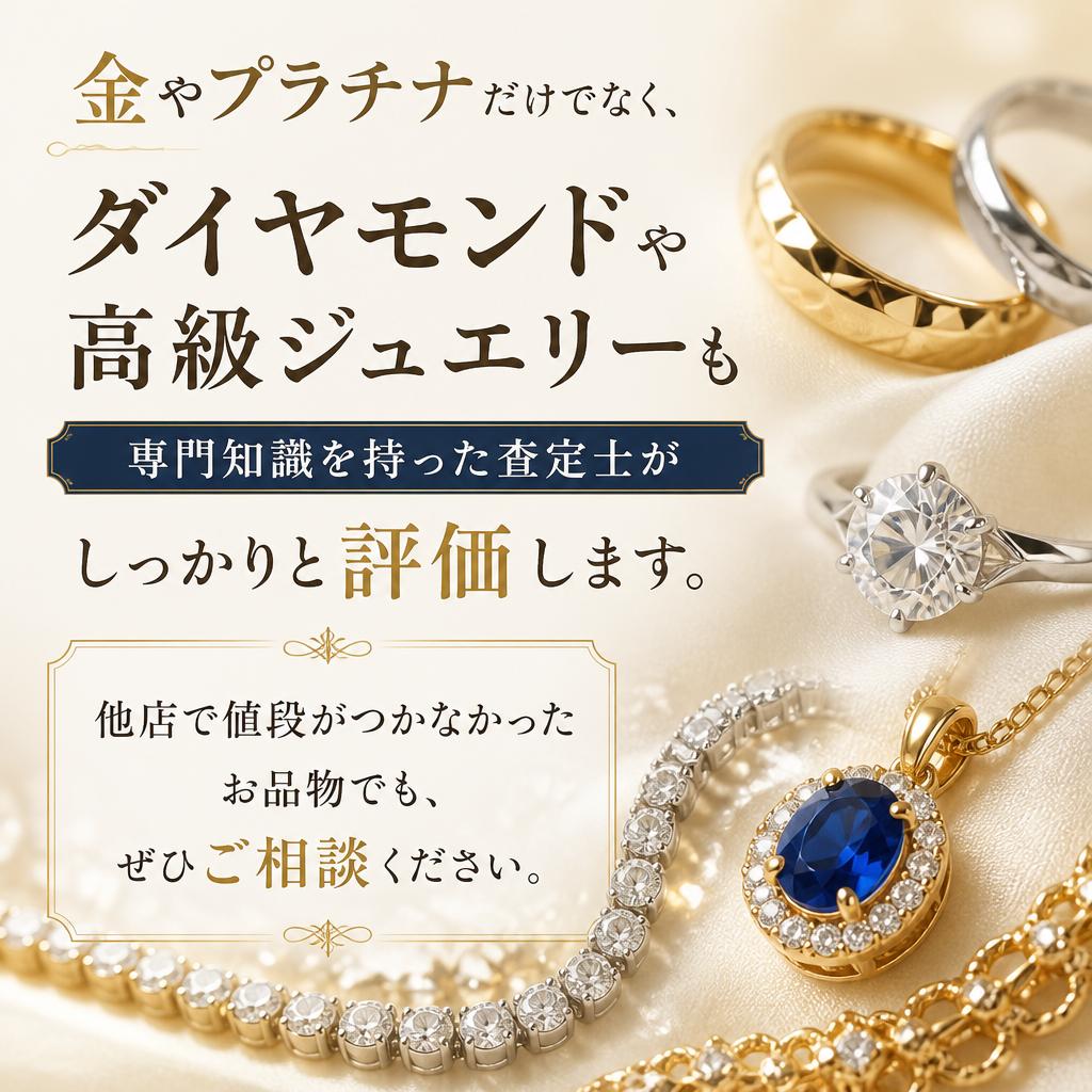 幅広い貴金属の査定が可能