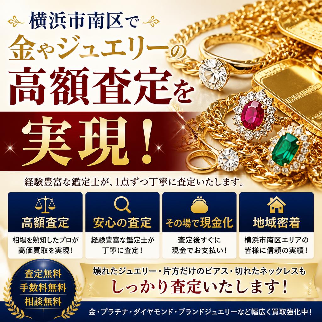 横浜市南区で金やジュエリーの高額査定を実現！